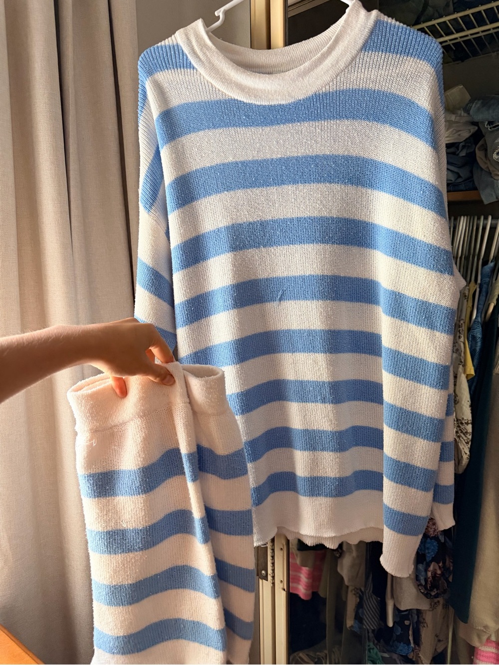 Vici Blue and White Striped Crewneck Sweater Set
